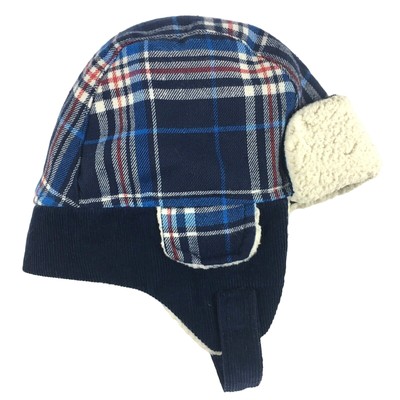 Target Brand Trapper Hat Blue Plaid Corduroy Faux-Wool Winter Hat Toddler  Size