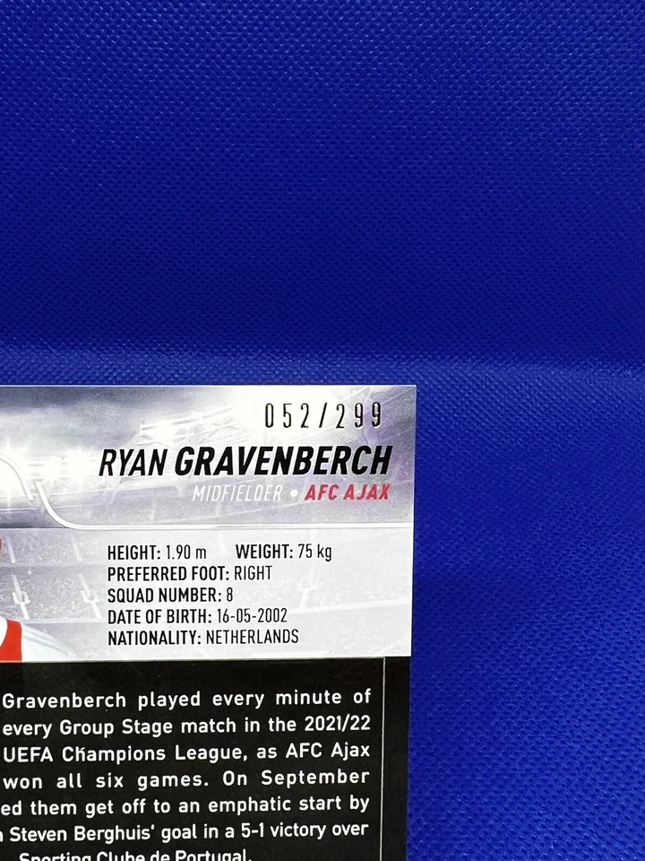 2021-22 Stadium Club Chrome UCL RYAN GRAVENBERCH Black & White #052/299! - Image 3 of 3