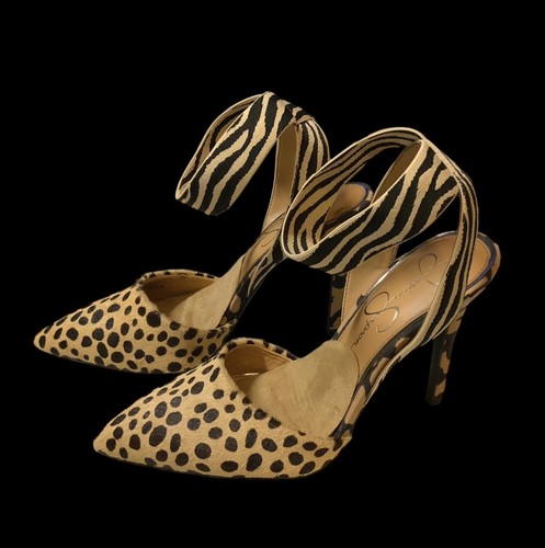 Jessica Simpson Tan/Brown Genuine Cow Hide Leopard/Zebra Print Ankle Strap