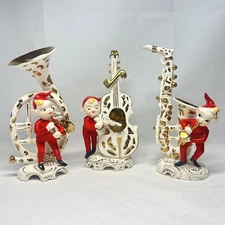 Lipper Mann Christmas Elves Pixie Music Instruments Porcelain Lot of 3 L&M Japan