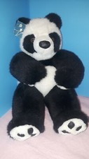 Vintage Giant Star Panda Plush 11" Seated Stuffed Animal Leather Paws 1994