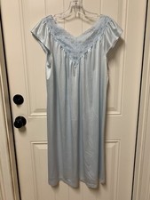 Vintage Vanity Fair Nightgown Light Blue Nylon Lace - Cap Sleeve Sz M
