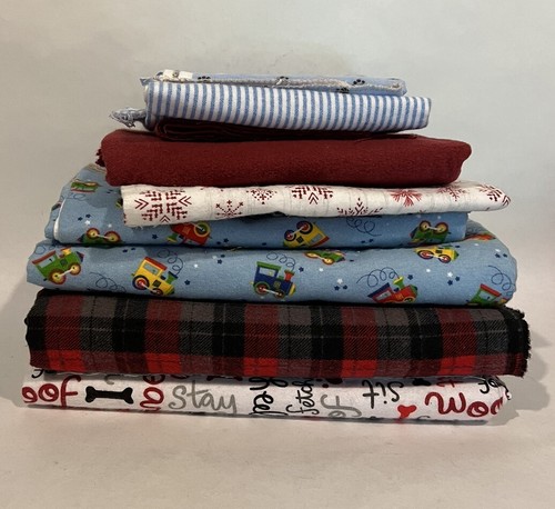 Cotton Flannel Fabric Lot Joann’s Super Snuggle Dog Print Train Plaid 4yds+
