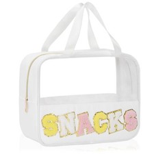 Chenille Letter Snacks Bag Zipper Pouch TPU Nylon Clear Cosmetic Bag with Han...