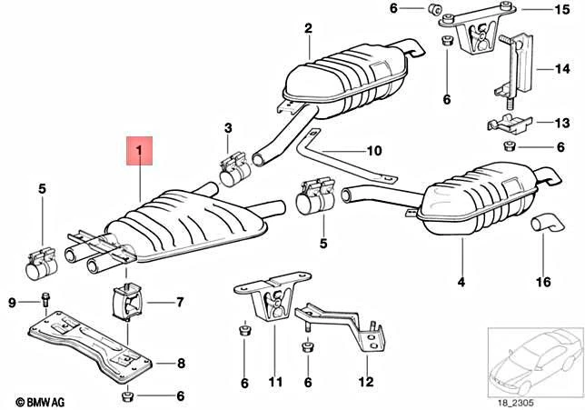 Genuine BMW E38 730iL 735iL 740iL 740iLP Sedan Centre Muffler 