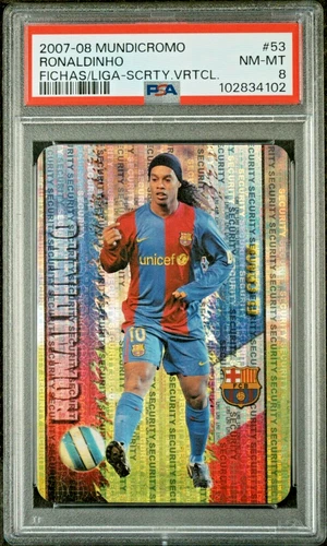 2007 Mundi Cromo Las Fichas de la Liga 53 Ronaldinho Security Vertical PSA 8