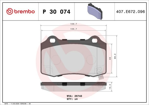 Brembo P 30 074 Bremsbelagsatz, Scheibenbremse-image