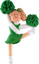 Cheerleader Green Uniform Blonde Personalized Christmas Tree Ornament