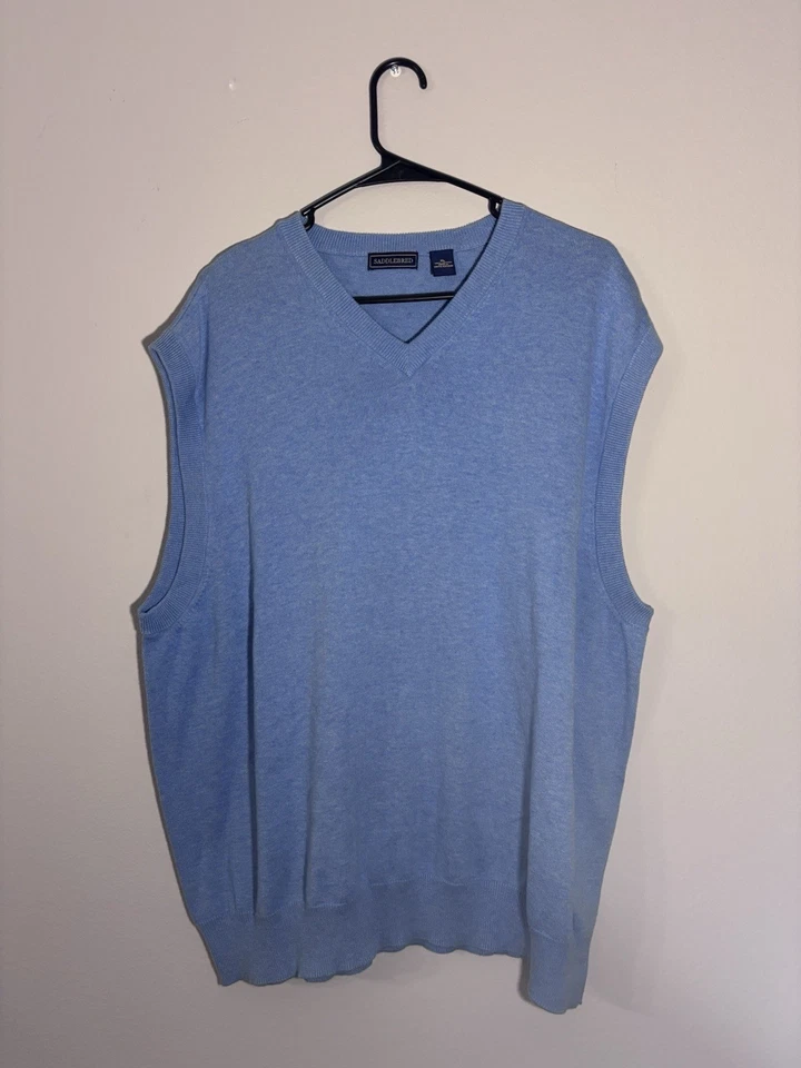 Men’s Light Blue Sweater Vest Size XL Saddlebred 100% Cotton V Neck Pullover - Image 2 of 4
