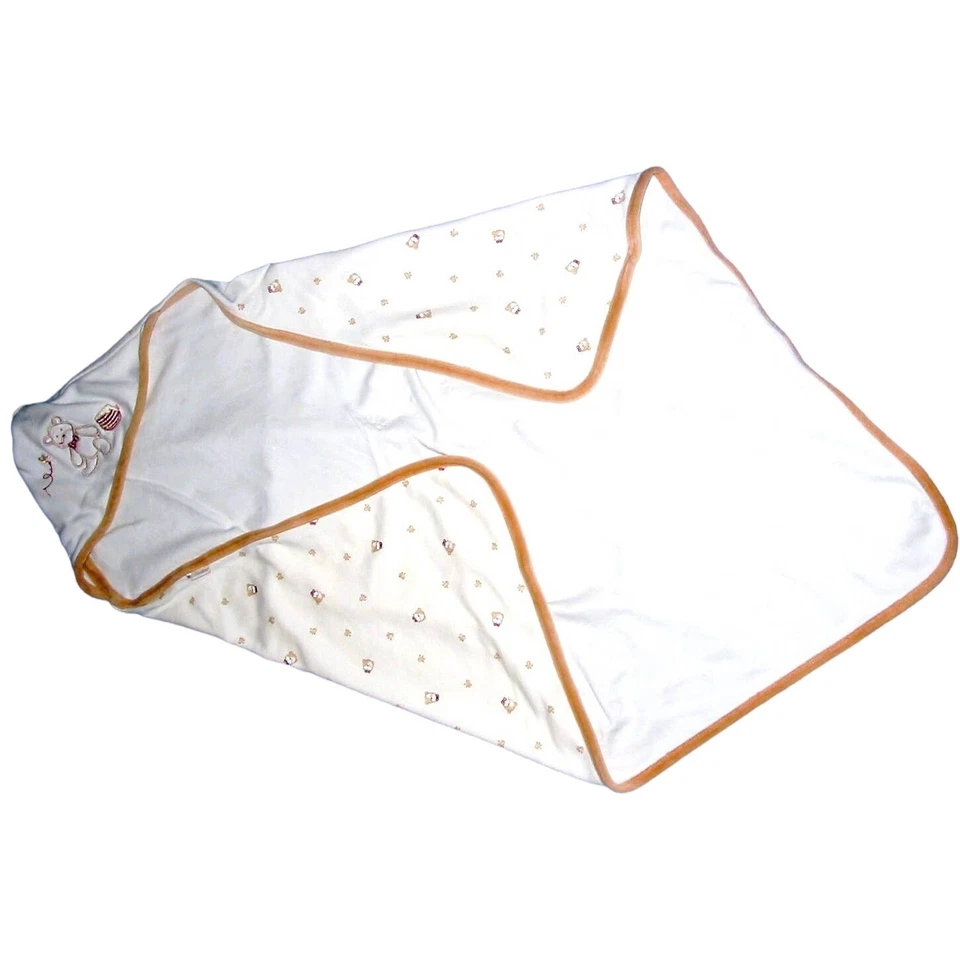 Manta de baño infantil Le Top color tostado y blanco con capucha oso de peluche 19 x 19 pulgadas Foto 3 de 3