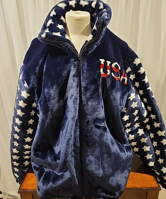 AMERI MODE USA Red White Blue Zip Long Sleeve Faux Fur Jacket Size L