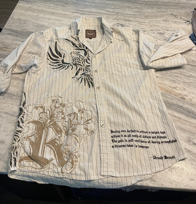 Roar Mens Cotton Button Front Eagle Graphic Quote Shirt Size L