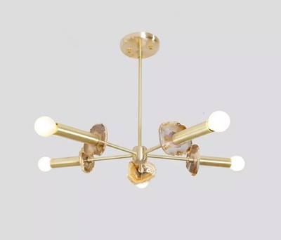Sputnik chandelier in brushed brass with agate stone - 5-arm light fixture