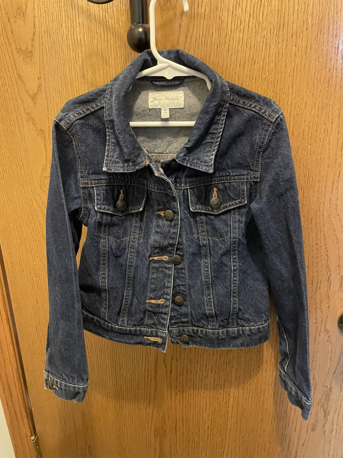 Jona Michelle Kids Blue Jean Jacket Girls 7/8 M Dark Wash Flower Detail Buttons image 9