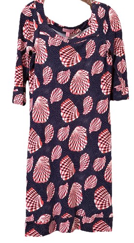 Lilly Pulitzer Dress XXS Blue Kari Great Escape Seashell Rayon Jersey Midi #b1