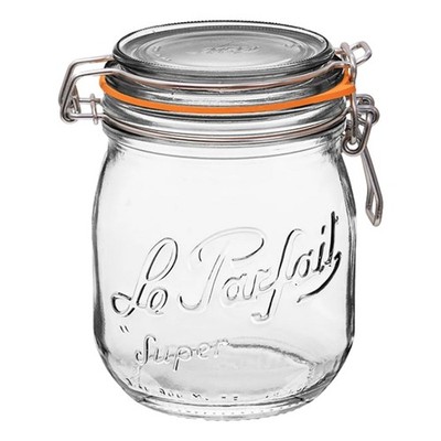 Super Jar 750mL (24oz) French Glass Preserving Jar w/Airtight Seal & Wire Bai...