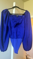 Express Women  s Blue Long Sleeve Bodysuit Size M Regular One Piece