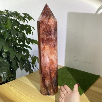 14.7LB 18.3'' Natural A++Red Fire Quartz Obelisk Tower Quartz Decoration Energy
