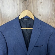 Jos A Bank Blazer Jacket Mens 42R Blue Solid Wool Double Vented Two Buttons