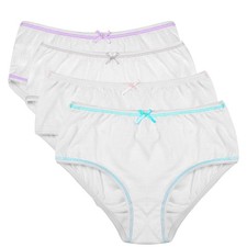 Buyless Fashion Girls Panties White Cotton Briefs Underwear Colored Trim 4 Pack