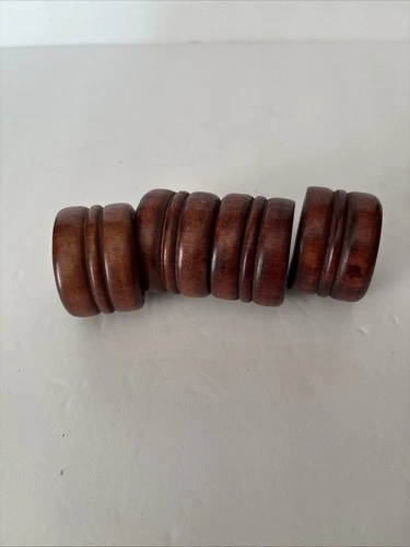 4 Vintage Brown  Wooden Napkin Rings Farmhouse Cottage Core Tableware