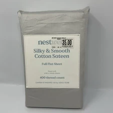 Nestwell Silky & Smooth Cotton Sateen Full Flat Sheet 400 TC Lunar Rock Gray