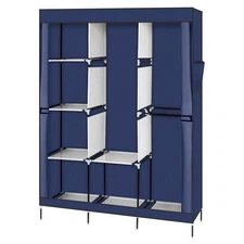 71" Portable Closet Wardrobe Clothes Rack Storage Organizer With Shelf Blue
