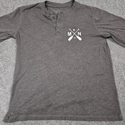 Sota Clothing MN Henley Shirt L Gray Paddles Long Sleeve Kayak Canoe Minnesota