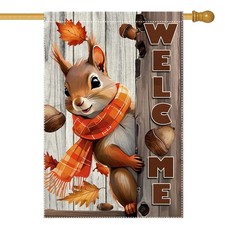 Welcome Fall Garden Flag 28x40inch The Nut Squirrel Fall Autumn Thanksgiving ...