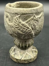 Ancient Near Eastern Bactrian Stone Cup Winged Bull Carved Central Asia