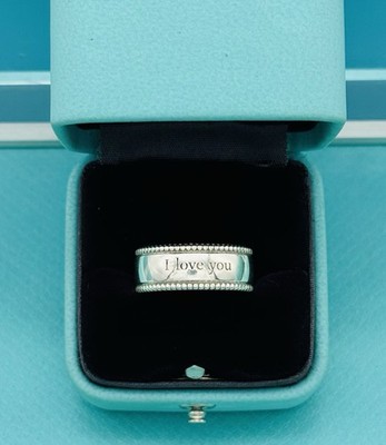 Tiffany & Co. I Love You Band Ring Size 7.5 Silver Beaded Milgrain Edge