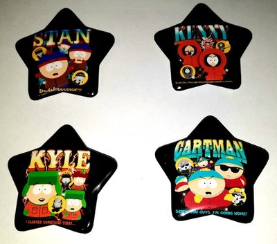  South Park Pinback Button Set 4 Black Star Cartman Kenny Stan Kyle Licensed 