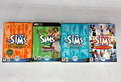 Lot of 4 Sims PC Games Expansion Packs University Unleashed Superstar Deluxe