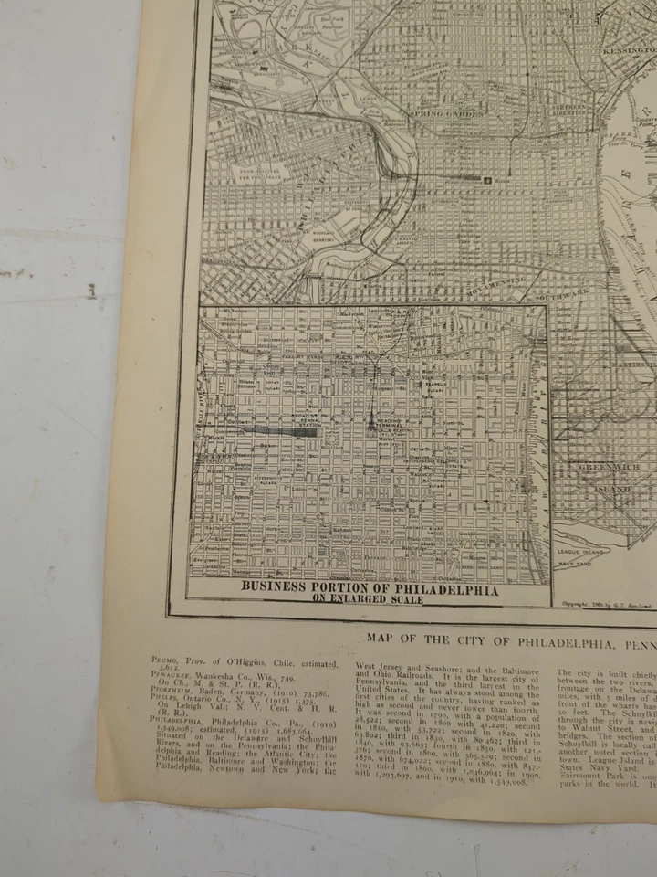Vintage 1917 PHILADELPHIA PA City Map Wall Decor Authentic 15"x10-3/4" - Image 2 of 2