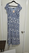 BloomChic Women's Blue White Print Maxi Dress Short Flutter Sleeve Size 22-24
