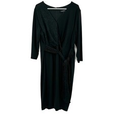 Lane Bryant Size 18 Long Sleeve Dress Black Tie Waist Mixed Media Sparkle Simple