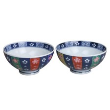Yuuki Roman Hasami Ware Nishiki Tokusa Ume Couple Rice Bowls Pair Set Porcelain_