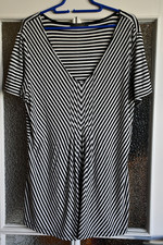 Marina Rinaldi women's shirt with pleats in black white striped size M approx. 42/44