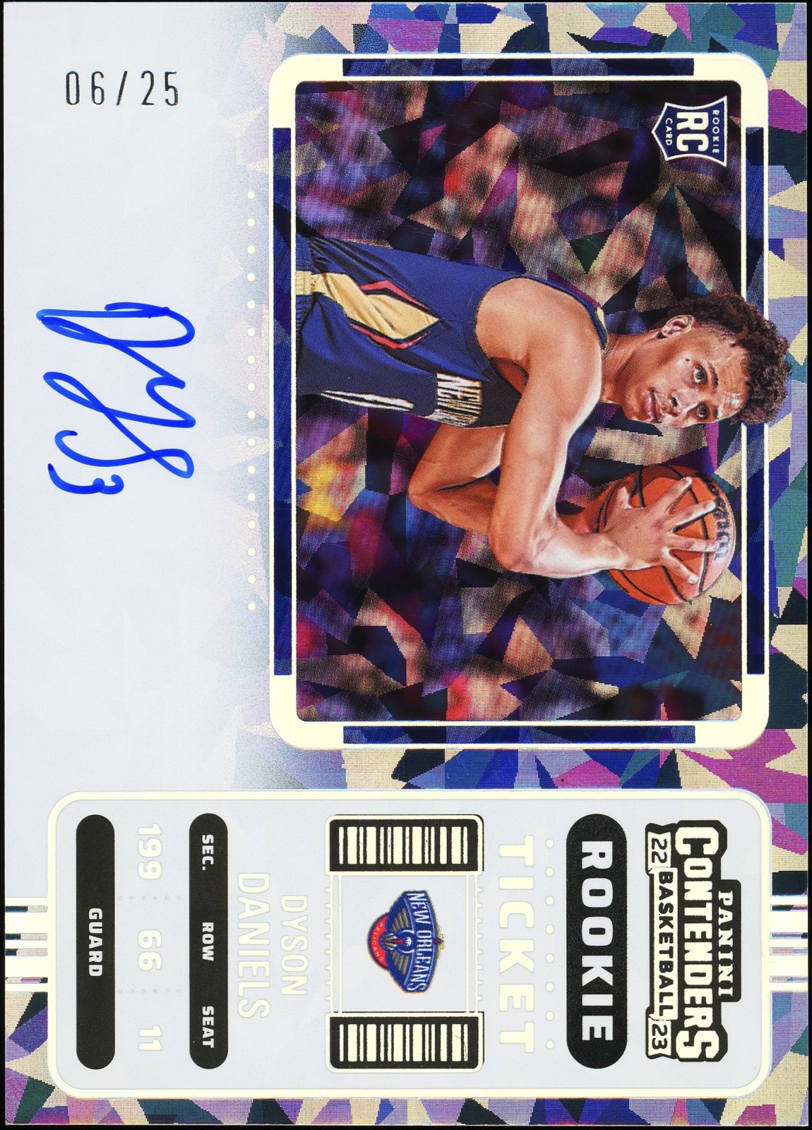 2022 Panini Contenders Dyson Daniels #142 Cracked Ice Rookie Ticket Auto 6/25