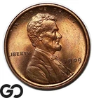 1909 Lincoln Cent Wheat Penny, Lustrous Cherry Red, Solid Gem BU++ RD