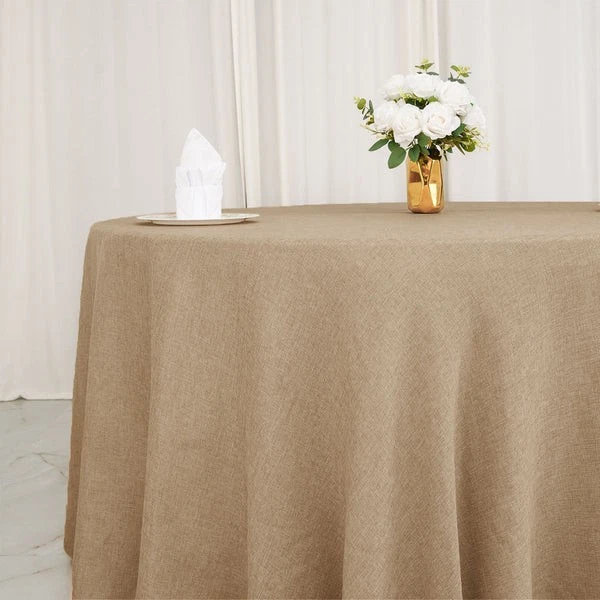 NATURAL 108" Round Faux Burlap Tablecloth Wedding Party Linens - Image 2 of 4
