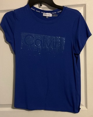 Calvin Klein Blue Logo Crew Neck Short Sleeve T-Shirt Size S Cotton Light