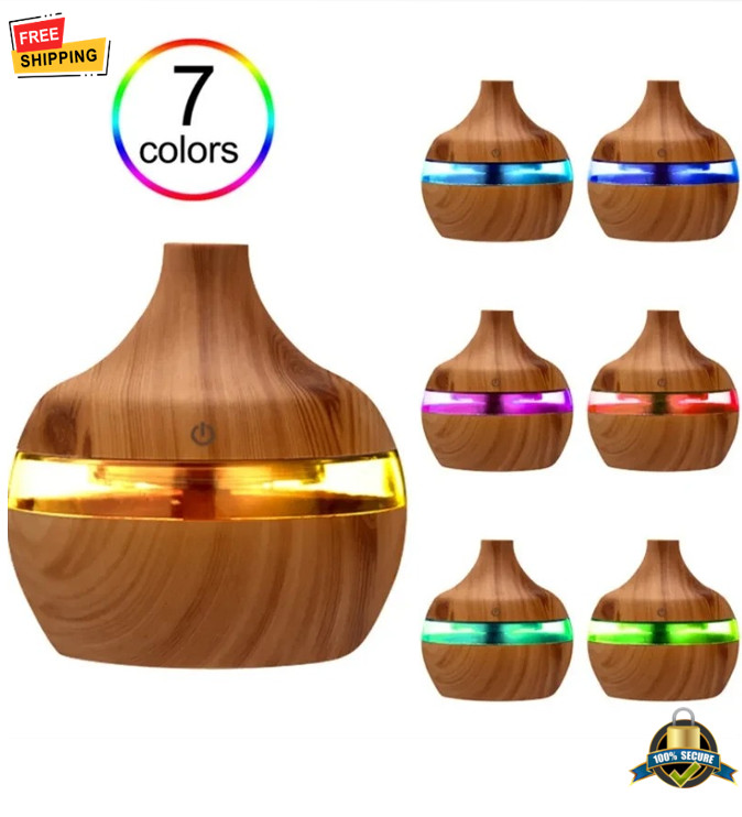 300ml Ultrasonic Aroma Diffuser Wood Grain Cool Mist Home Hu