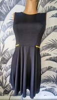 New Look Black Skater Dress UK 8 Gold  Zip Detail Fit & Flare Mini Sleeveless