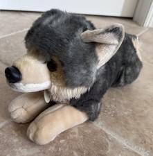 Miyoni Aurora Realistic Gray Wolf Plush 18 Lying Down Stuffed Animal