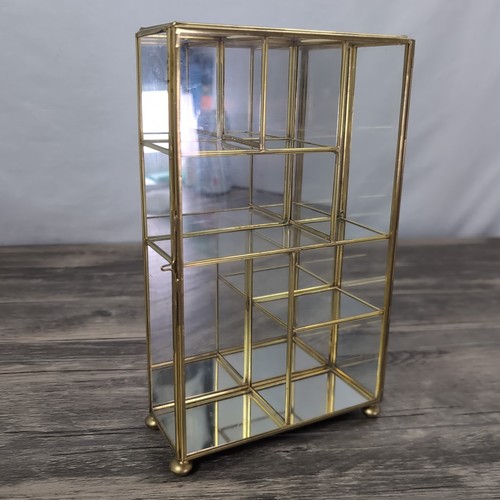VTG Mirrored Glass Brass Curio Cabinet Display Multi Shelf Case Shelf 9 3/4"