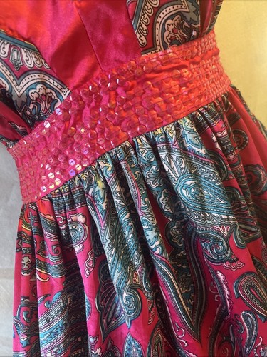 Hot Pink Satin Paisley Strappy Sequin Sze Small Camisole Babydoll Summer Y2K Top - Picture 5 of 18