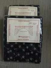 Tab-top curtains, swag valance, farmhouse style, navy blue w/stars