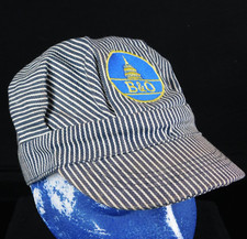 B O Railroad Engineer Hat Cap Blue White Striped YOUTH Size