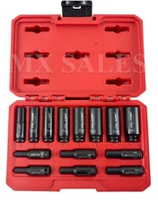 14PC 1/4" Drive Magnetic Deep Impact Socket Set Metric CR-MO 4-15MM W/ CASE